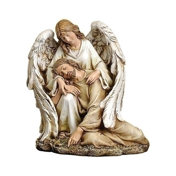 Angel Embracing Fallen Christ Sculpture Hand Painted Statue Religious